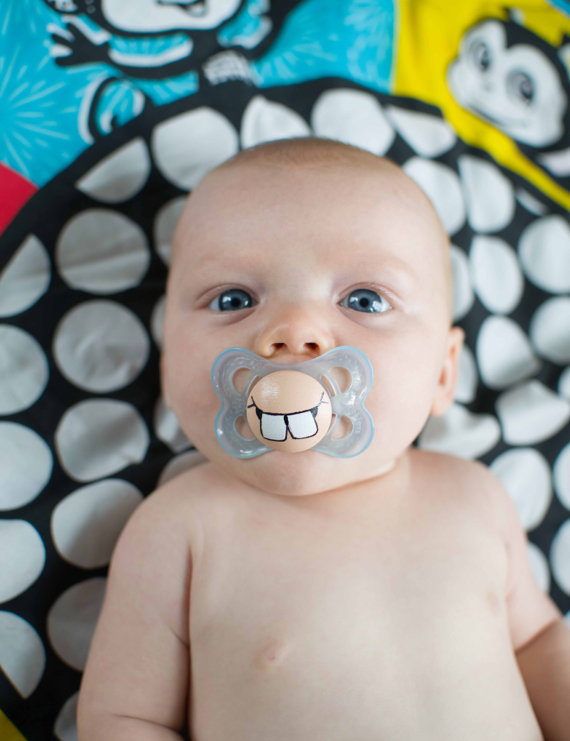 Cute Buck Teeth Custom Hand Painted Pacifier 0 To 6 Month BLUE on Luulla