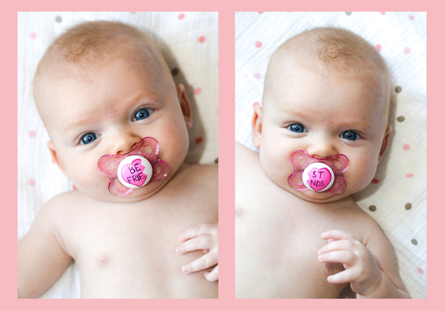 New BEST FRIENDS Hand Painted Pacifier Set In Pink MAM 0 To 6 Month